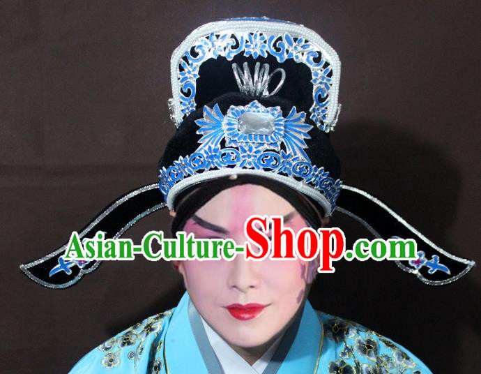 Traditional China Beijing Opera Niche Embroidery Hats, Chinese Peking Opera Scholar Headwear