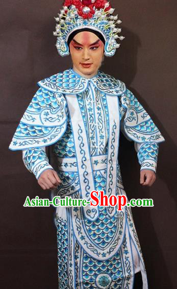 Traditional China Beijing Opera Takefu Embroidered White Costume, Chinese Peking Opera Warrior Clothing