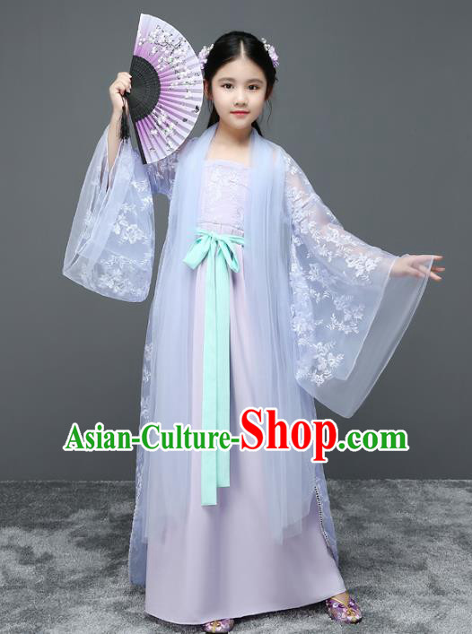 Traditional Chinese Ancient Princess Hanfu Clothing, China Tang Dynasty Palace Lady Costume for Kids