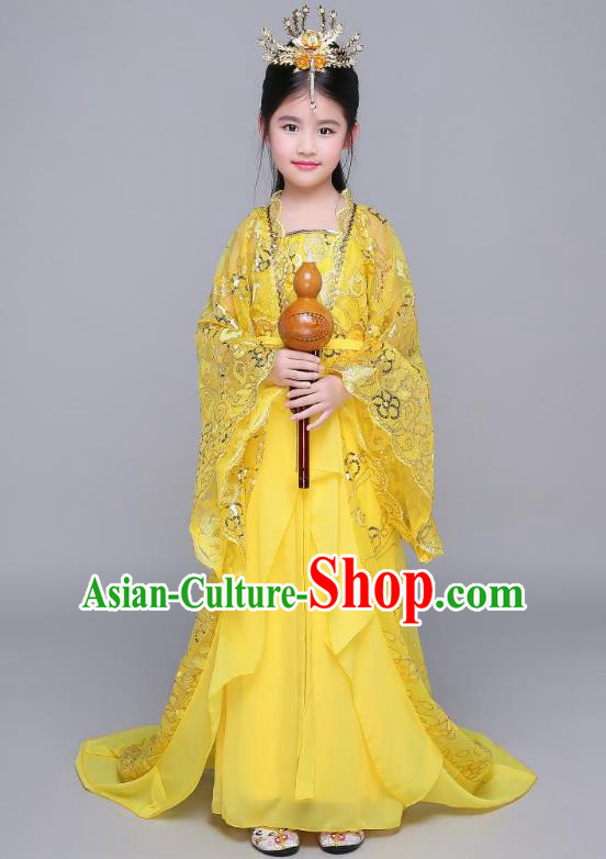 Traditional Chinese Tang Dynasty Palace Princess Hanfu Clothing, China Ancient Children Fairy Costume Trailing Dress for Kids