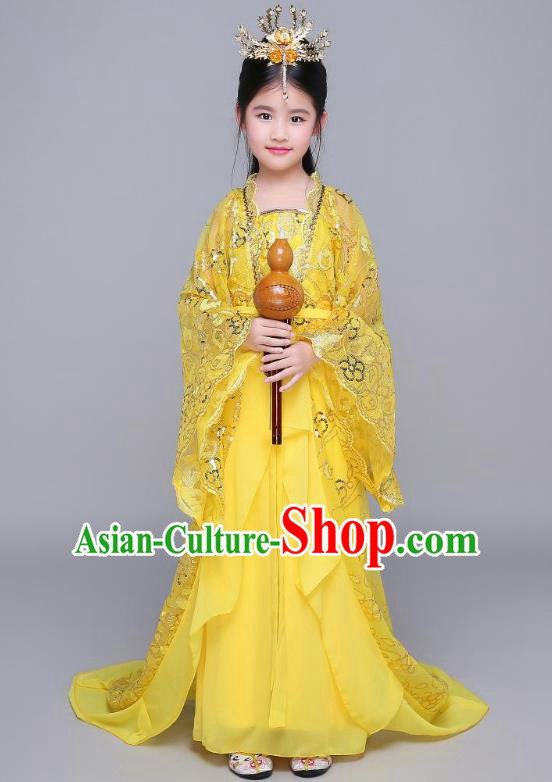 Traditional Chinese Tang Dynasty Palace Princess Hanfu Clothing, China Ancient Children Fairy Costume Trailing Dress for Kids