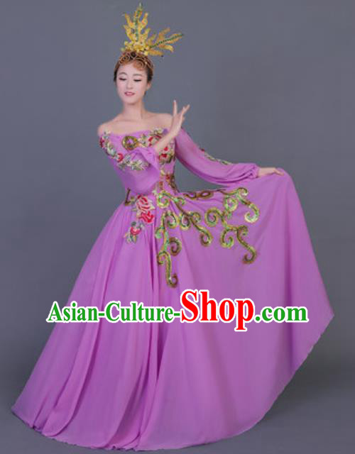 Professional Opening Dance Costume Stage Performance Classical Dance Chorus Purple Dress for Women