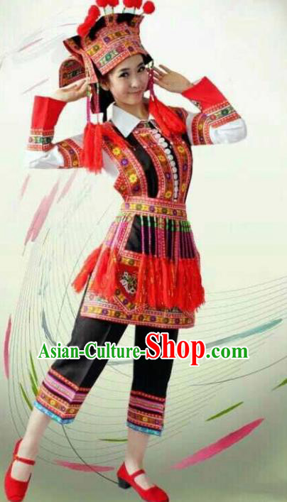 Chinese Traditional Yi Nationality Costume Folk Dance Ethnic Red Clothing for Women