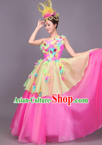 Professional Opening Dance Costume Stage Performance Modern Dance Rosy Bubble Dress for Women