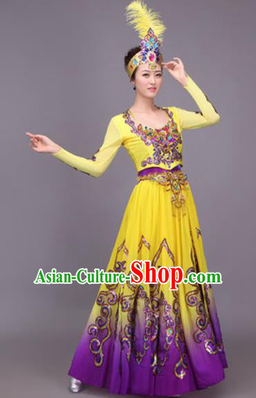 Chinese Traditional Sinkiang Uyghur Nationality Costume Uigurian Folk Dance Ethnic Dress for Women