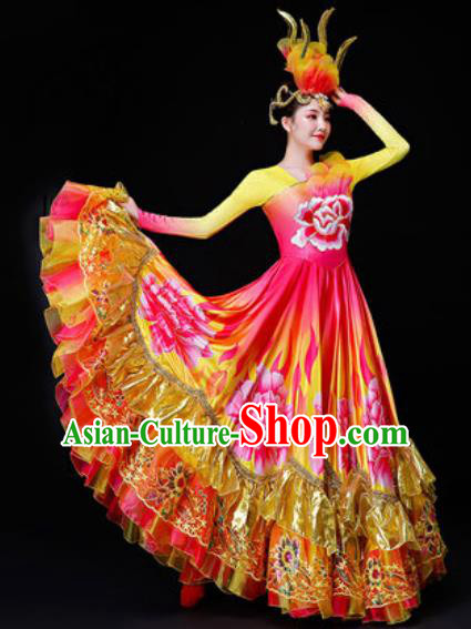 Professional Opening Dance Costume Stage Performance Modern Dance Peony Flowers Dress for Women