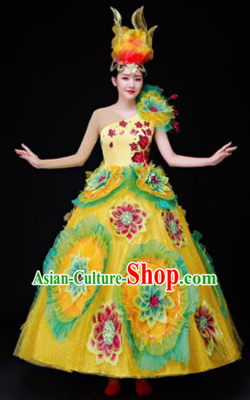 Professional Opening Dance Costume Stage Performance Modern Dance Yellow Dress for Women