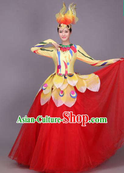 Chinese Traditional Classical Dance Costume Folk Dance Red Dress for Women