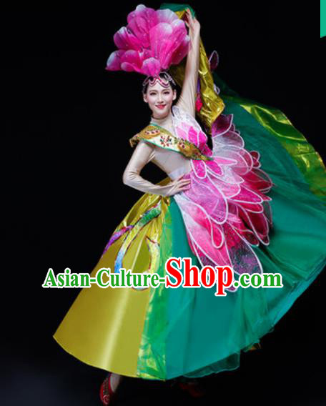 Chinese Traditional Classical Dance Costume Folk Dance Lotus Dance Green Dress for Women