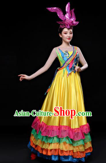 Professional Opening Dance Costume Stage Performance Modern Dance Yellow Dress for Women