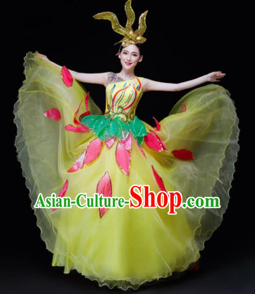 Professional Opening Dance Costume Stage Performance Modern Dance Yellow Veil Dress for Women