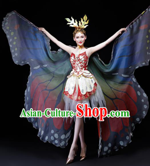 Professional Opening Dance Costume Modern Butterfly Dance Stage Performance Red Dress for Women