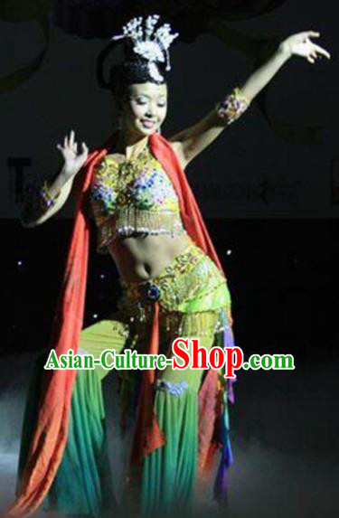 Chinese Traditional Folk Dance Costume Classical Dance Flying Dance Green Clothing for Women