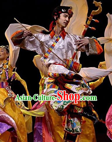 Chinese Traditional Zang Nationality Costume Tibetan Folk Dance Ethnic Clothing for Men