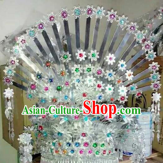 Chinese Traditional Miao Nationality Hair Accessories Wedding Hat Colorful Phoenix Coronet for Women