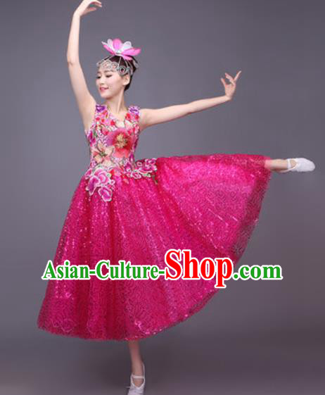 Professional Modern Dance Rosy Bubble Dress Opening Dance Stage Performance Chorus Costume for Women