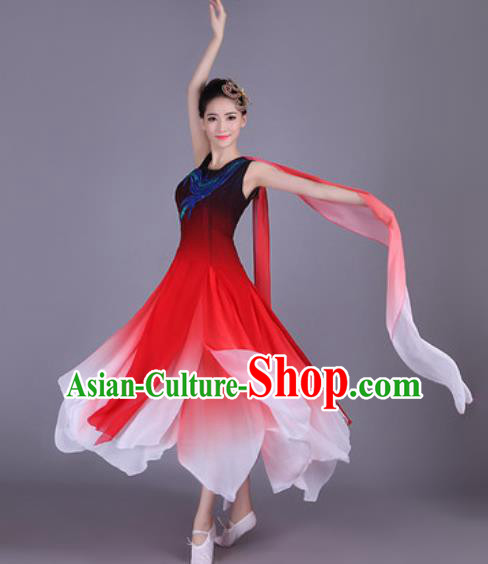 Chinese Traditional Classical Dance Costume Folk Dance Red Dress for Women