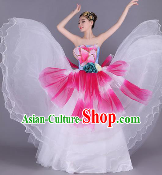 Professional Modern Dance White Flowers Dress Opening Dance Stage Performance Chorus Costume for Women