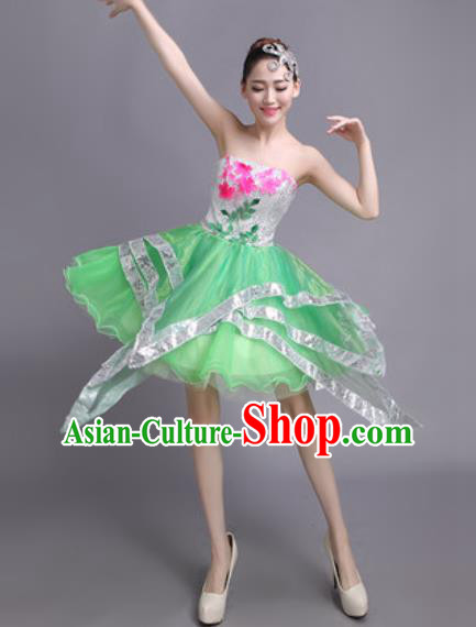 Professional Modern Dance Green Short Dress Opening Dance Stage Performance Chorus Costume for Women