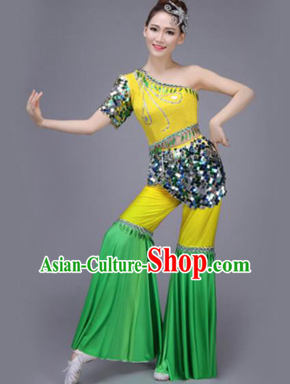 Chinese Classical Dance Costume Traditional Folk Dance Yangko Yellow Clothing for Women