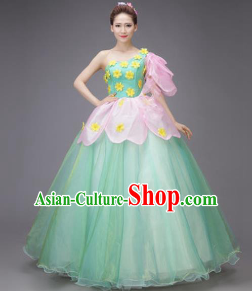 Professional Modern Dance Dress Opening Dance Stage Performance Chorus Green Veil Costume for Women