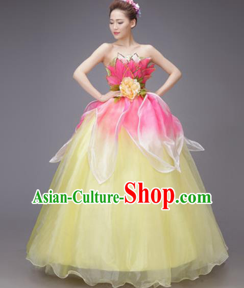 Professional Modern Dance Yellow Dress Opening Dance Stage Performance Chorus Costume for Women