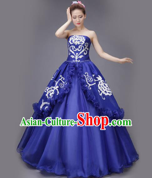 Professional Modern Dance Royalblue Dress Opening Dance Stage Performance Chorus Costume for Women