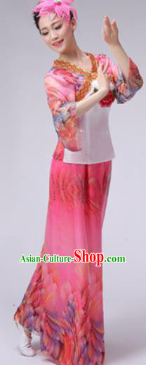 Chinese Classical Dance Fan Dance Costume Traditional Folk Dance Yangko Pink Clothing for Women