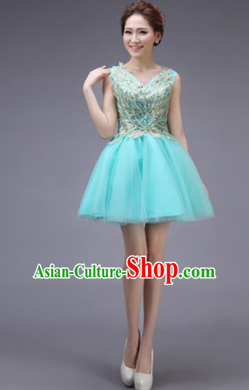 Professional Modern Dance Blue Bubble Dress Opening Dance Stage Performance Bridesmaid Costume for Women