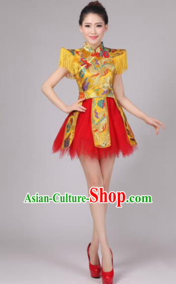 Chinese Classical Dance Drum Dance Costume Traditional Folk Dance Yangko Yellow Dress for Women