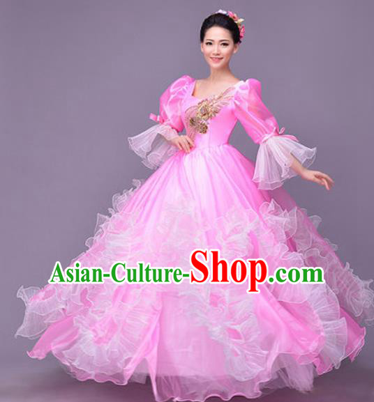 Professional Modern Dance Compere Pink Dress Opening Dance Stage Performance Costume for Women