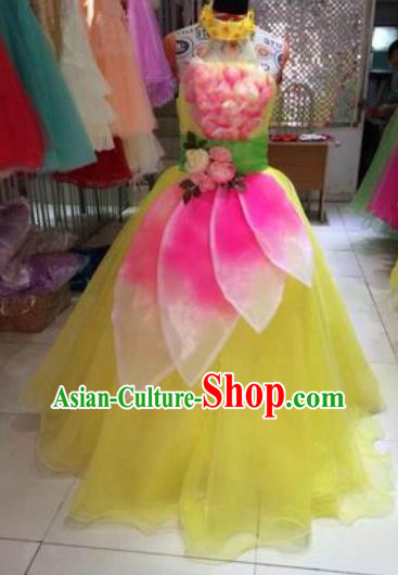 Top Grade Chorus Costume Modern Dance Stage Performance Yellow Dress for Women