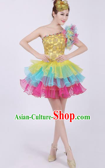 Top Grade Chorus Costume Modern Dance Stage Performance Short Bubble Dress for Women