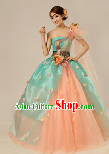 Top Grade Modern Dance Pink Costume Ballroom Waltz Stage Performance Chorus Dress for Women