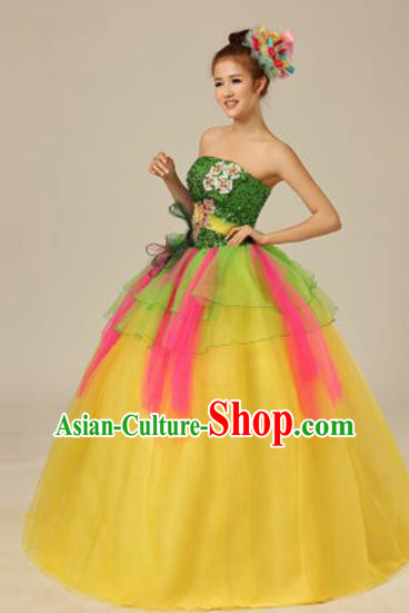 Top Grade Chorus Compere Veil Costume Modern Dance Ballroom Waltz Stage Performance Dress for Women