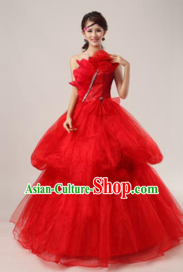 Top Grade Waltz Dance Compere Red Costume Modern Dance Stage Performance Dress for Women