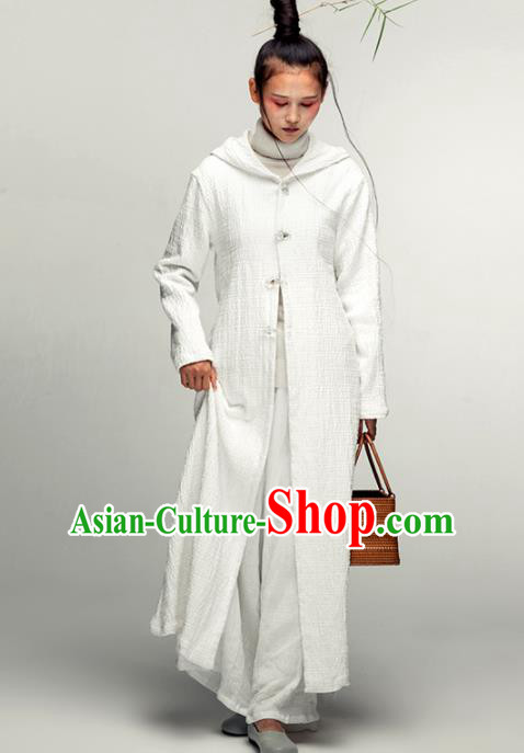 Chinese National Costume Traditional Tang Suit White Dust Coat for Women