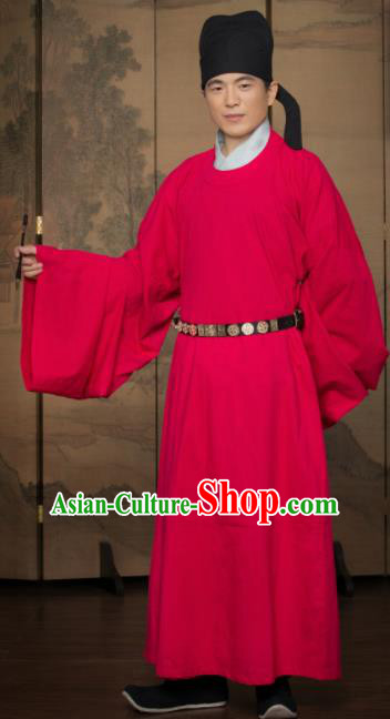 Chinese Traditional Song Dynasty Gentleman Replica Costumes Ancient Scholar Red Robe for Men