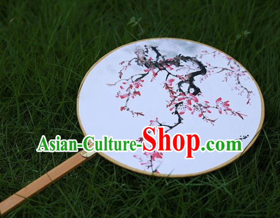 Chinese Ancient Palace Fans Handmade Printing Peach Blossom Round Fans for Women