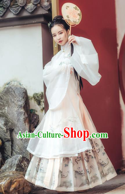 Chinese Ancient Embroidered Costumes Traditional Ming Dynasty Princess White Hanfu Dress for Women