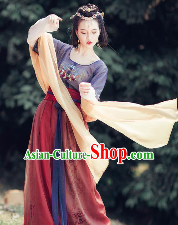 Chinese Ancient Apsara Embroidered Costumes Traditional Tang Dynasty Palace Lady Hanfu Dress for Women