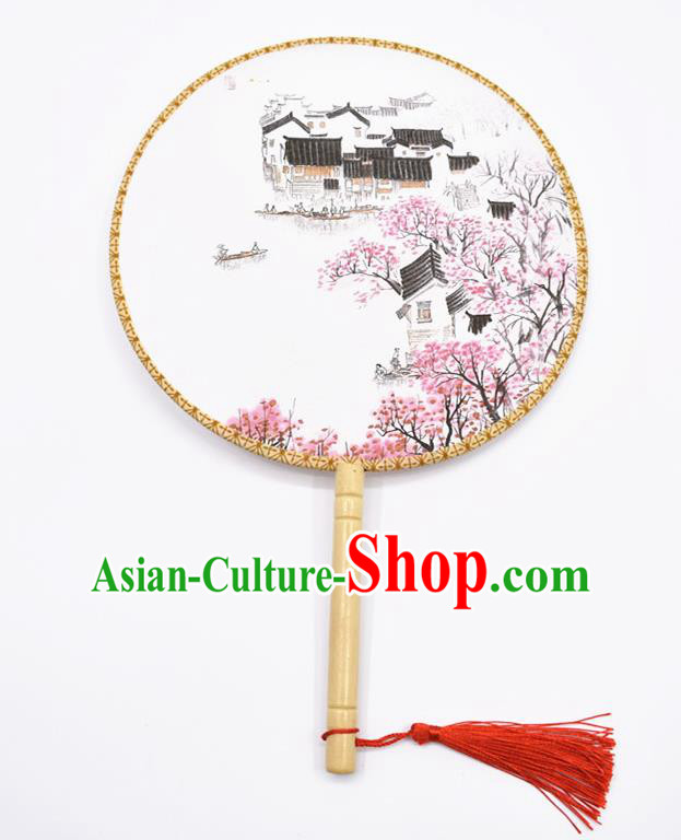 Chinese Ancient Palace Fans Handmade Ink Painting Round Fans for Women