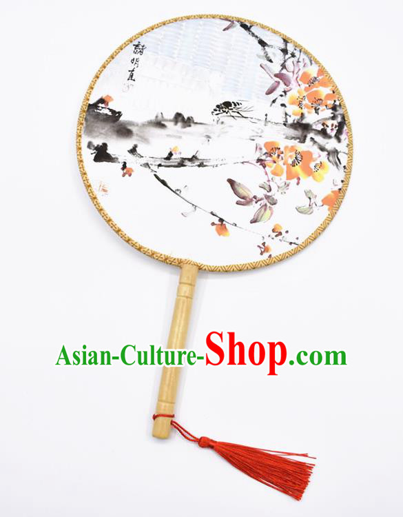 Chinese Ancient Palace Fans Handmade Ink Painting Round Fans for Women