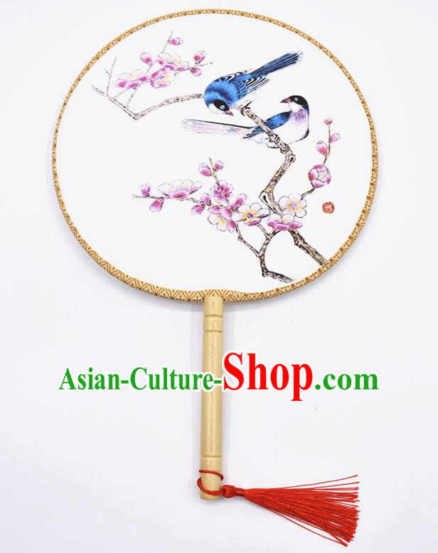 Chinese Ancient Palace Fans Handmade Ink Painting Peach Blossom Round Fans for Women