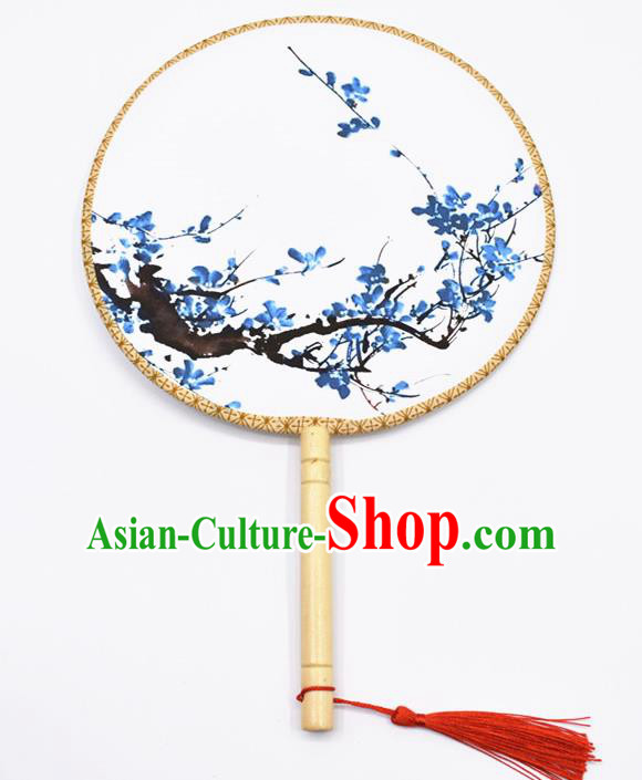 Chinese Ancient Palace Fans Handmade Ink Painting Plum Blossom Round Fans for Women
