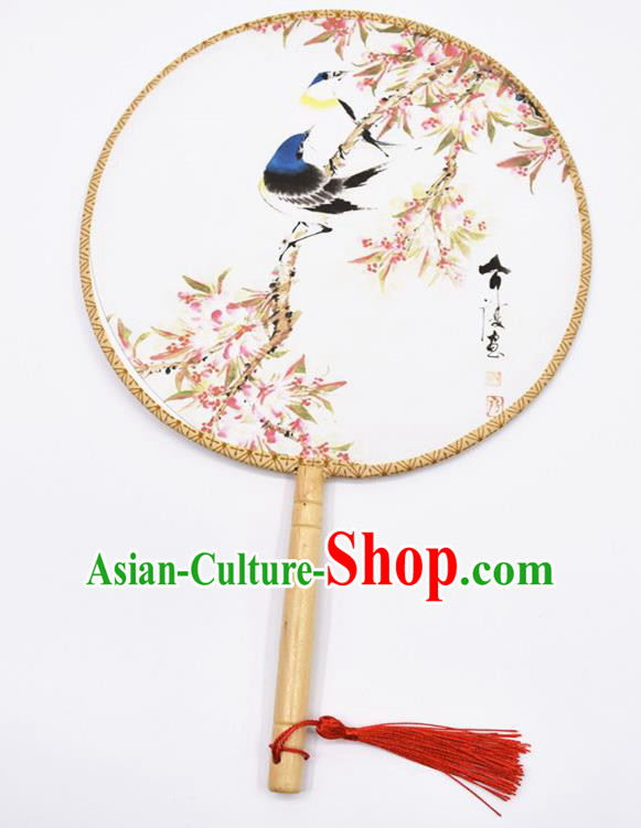 Chinese Ancient Palace Fans Handmade Traditional Printing Birds Silk Round Fans for Women