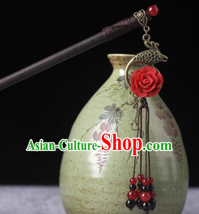 Chinese Ancient Hanfu Hair Accessories Traditional Red Beads Hairpins for Women