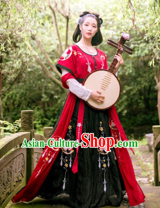 Chinese Ancient Young Lady Costumes Tang Dynasty Princess Embroidered Hanfu Dress for Women
