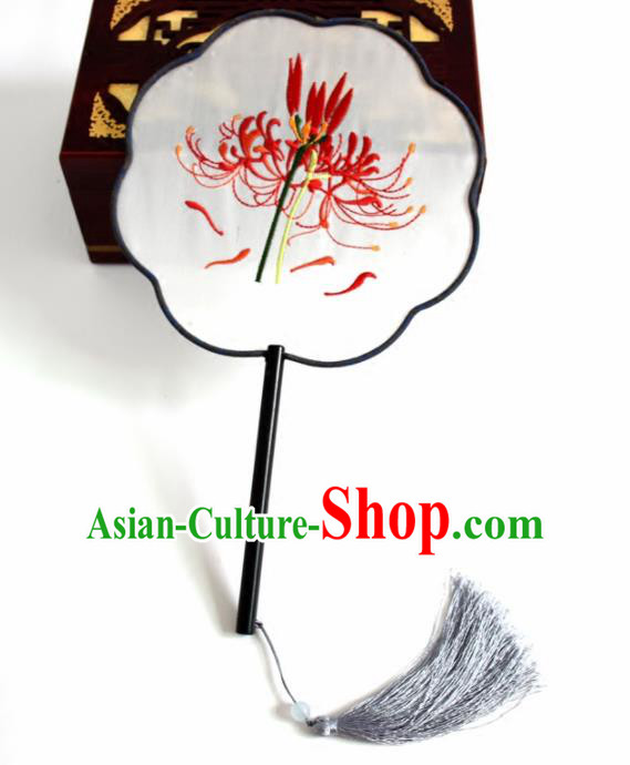 Chinese Ancient Silk Fans Traditional Embroidered Lycoris Palace Fans for Women