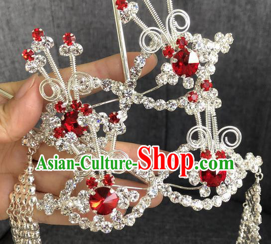 Chinese Traditional Beijing Opera Hair Accessories Ancient Red Crystal Hairpins for Women